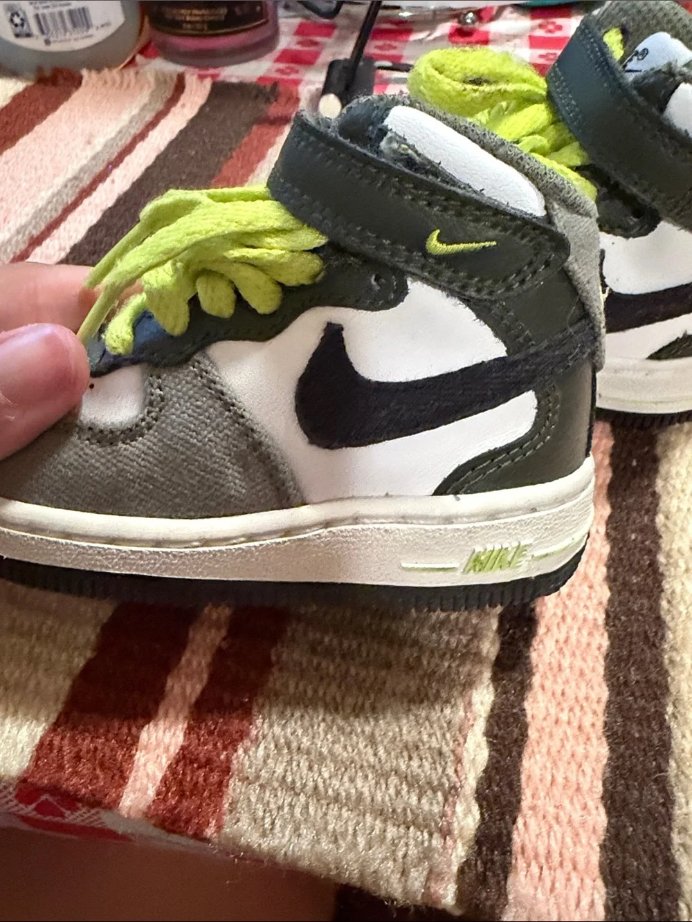 Nike Kids High-Top Sneakers in White, Gray and Neon Yellow